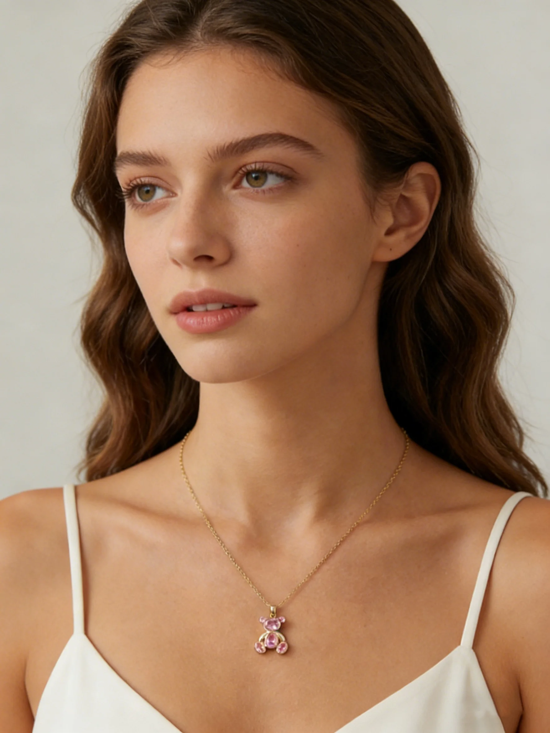 Zarte Niedliche Rosa Zirkon-Bären-Anhänger-Halskette für Frauen und Mädchen, Stilvolle Tier-Halskette, Exquisites Luxus-Schmuckzubehör – Detail 4