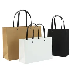 10PCS Kraft Paper Bags With Rivet Gift Bag For Pajamas Clothes Books Packaging Black With Handle
