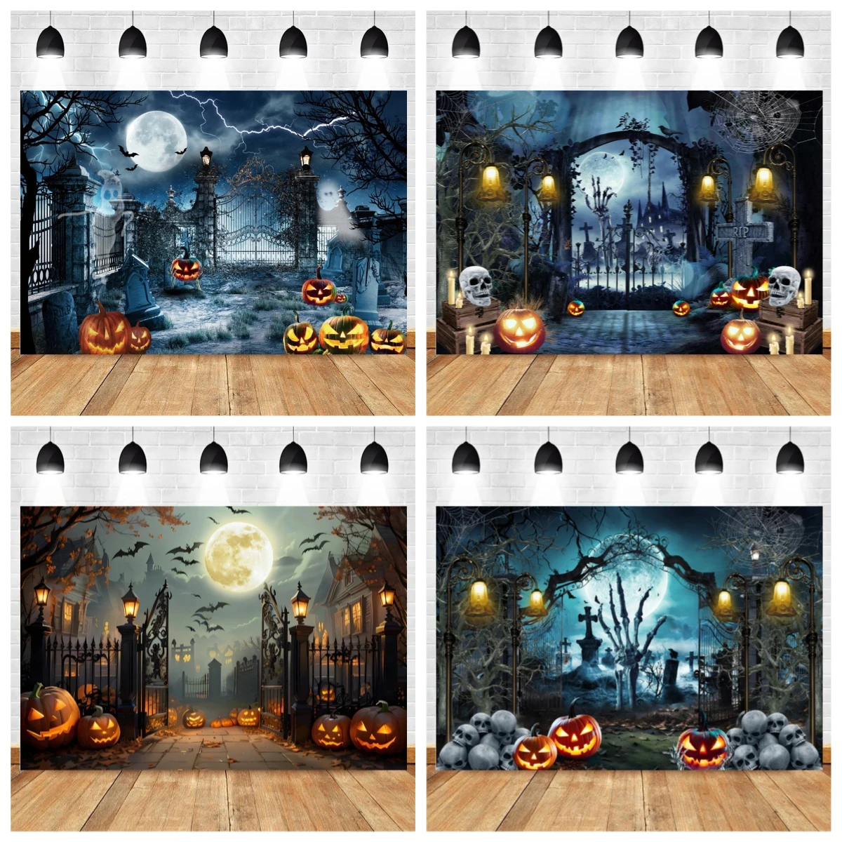 

Horror Halloween Photography Backgrounds Moon Night Castle Forest Pumpkin Lantern Skeleton Family Party Decoration Backdrops