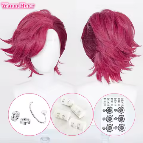In Stock Arcane Vi Synthetic Game LOL Mixed Color Cosplay Anime Wig And Nose Ring Violet Heat Resistant Hair Party Wigs +Wig Cap