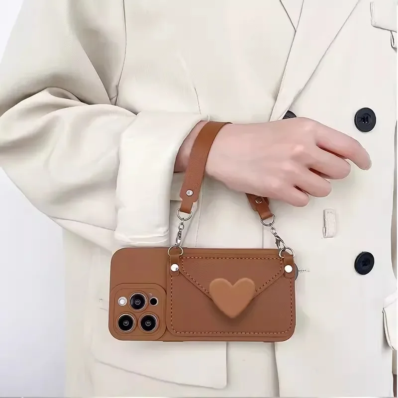 Crossbody Lanyard Hand Strap Love Leather Card Case for Samsung Galaxy A15 A25 A35 A55 A05 A05S 5G Cover