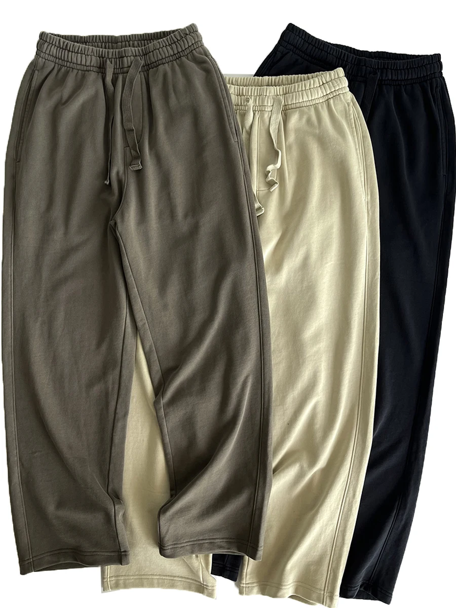 High Quali Cotton Sweatpants Men's Casual Loose Straight Leg Pants Elastic Waist Spring Autumn Retro Heavyweight 330G