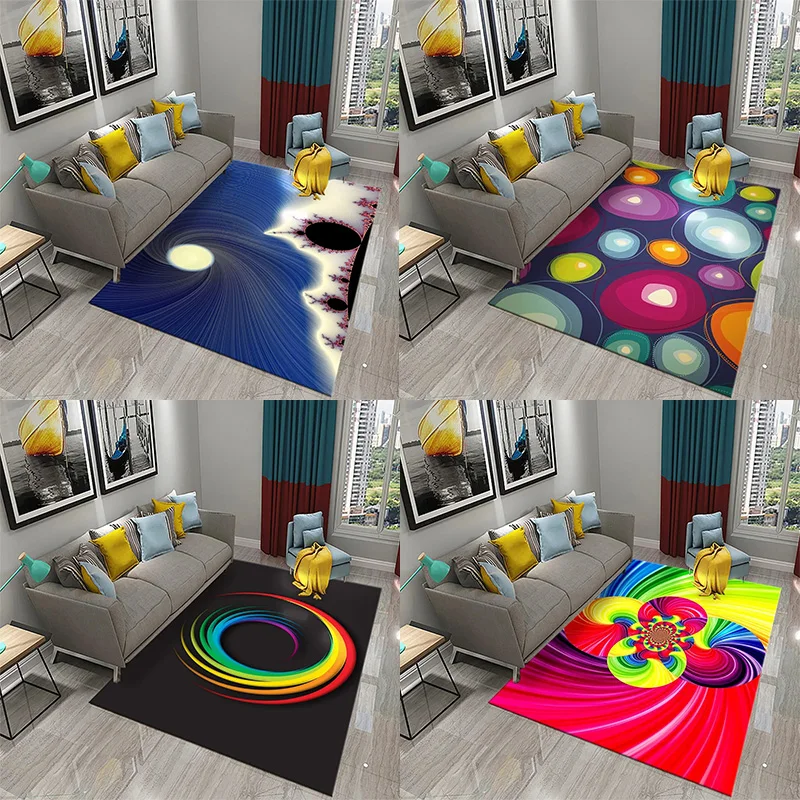 

Colorful Circle Line Rug With Modern Abstract Design, Living Room Bedroom Decor, Bathroom Non-Slip