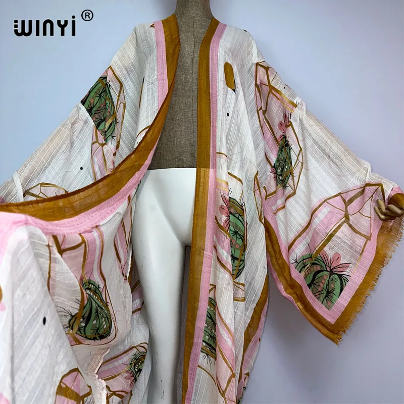 WINYI Women Casual African new fashion Kaftan Bohemia print manica lunga beach Boho long Cardigan Cover-up Summer Kimono Dress