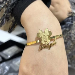 Bracelets personnalisés avec nom de souris de dessin animé pour femmes et filles, bijoux en acier inoxydable, plaque signalétique de personnages d'anime, meilleurs cadeaux pour les enfants