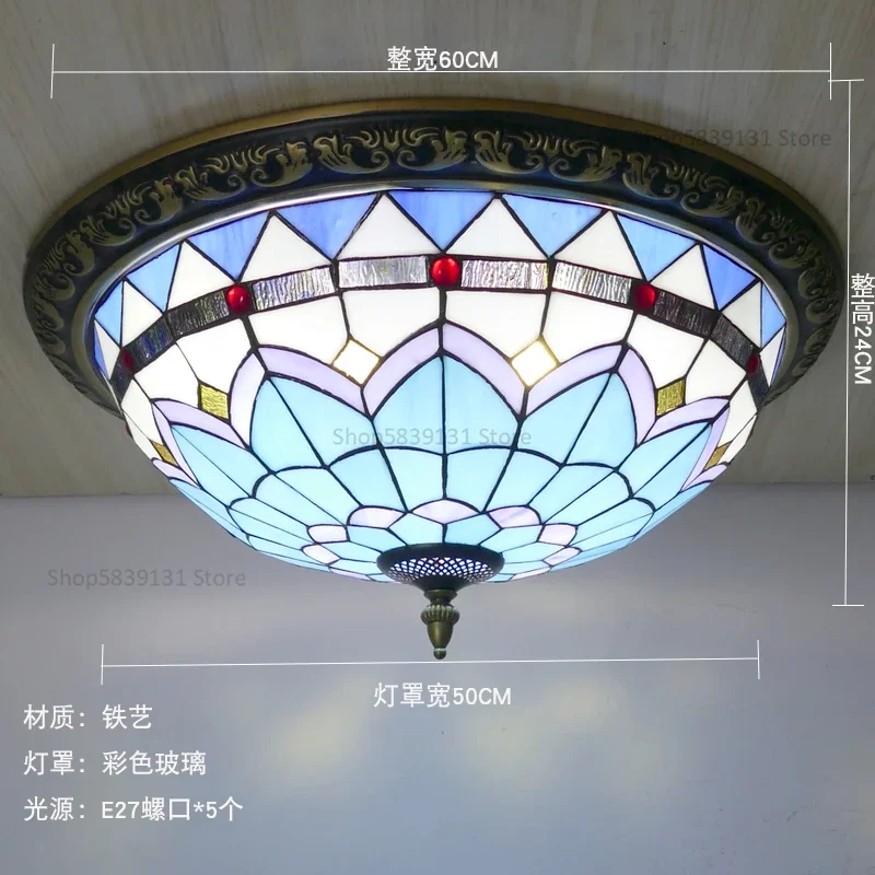 Turkse retro plafondlampen Tiffany lampen Vintage cirkelvormige gekleurde glazen plafond hanglamp woonkamer slaapkamer Art Deco lamp