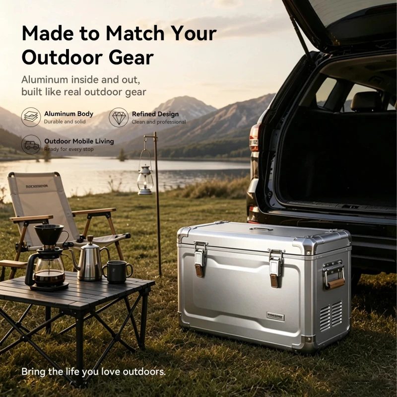 Premium 35L 38QT Aluminum Cabinet Portable Car Fridge Freezer -18C Low Noise 12V 24V for Overland SUV Truck Camping Parts