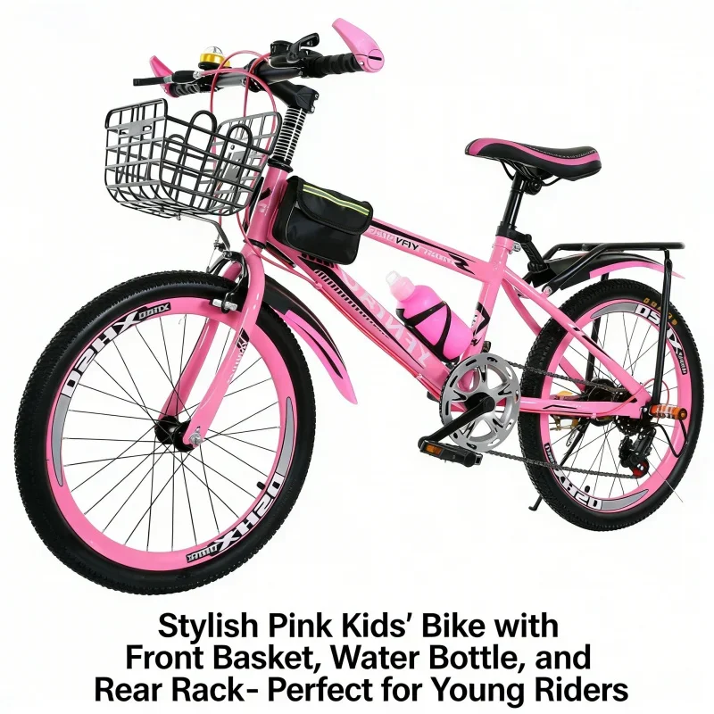 

Pink Children's Mountain Bike with Variable Speed Brake Car Basket Rear Seat Gift Bag Big Kids Disc Brake Bicycle
