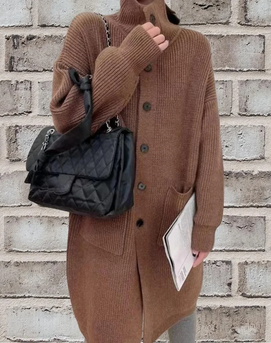 

Autumn Winter Striped Jumpers Outerwear Sweaters Y2k Sweater Coat Jacket Long Knitted Cardigan Women Thicken Vintage 2025 Pocket