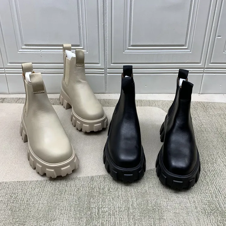 

Full Leather Boots with Elastic Band Tube All around Casual ort Autumn New Sle Harajuku Sle Faionable Boots