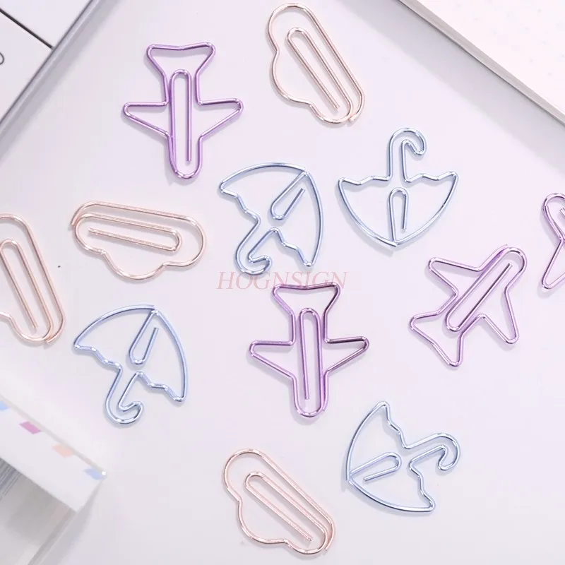 12pcs Cute Paper Clips Cartoon Colorful Metal Paper Clips Small Fresh Student Bookmarks Stationery