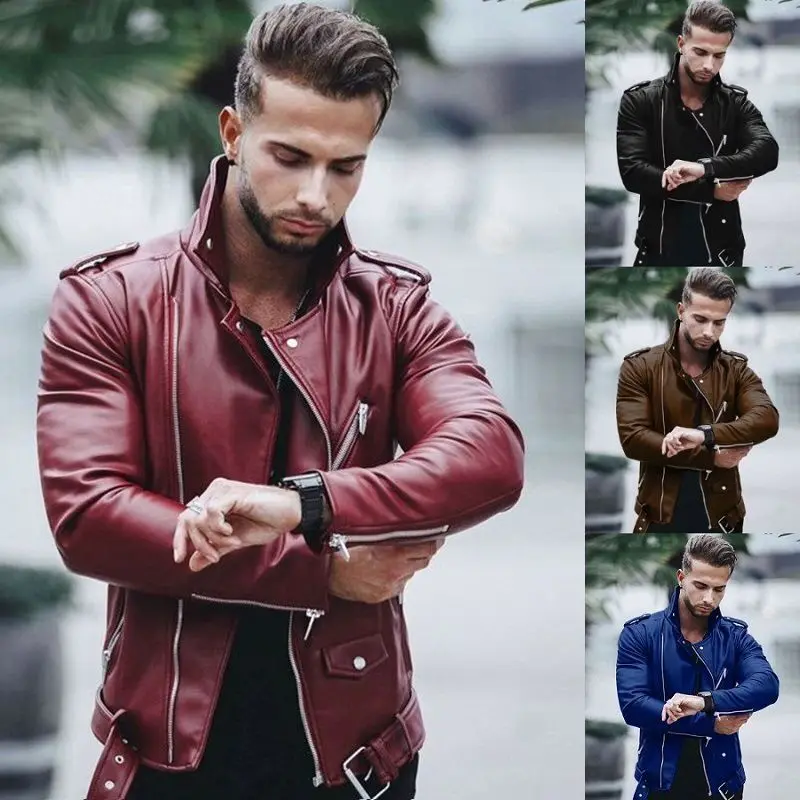 New Autumn And Winter European And American Men's Leather Jacket In Large Size, Fashionable Slim Fit Leather Jacket