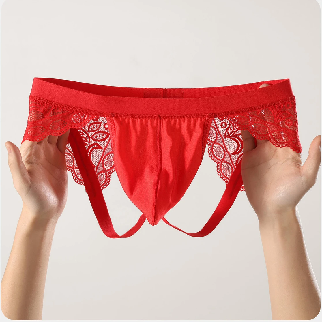 Men's Sexy Low-Rise Lace Thong G-String Jockstraps Open Crotch Tangas De Hombre Gym Underwear Pure Desire Style Gay Lingerie