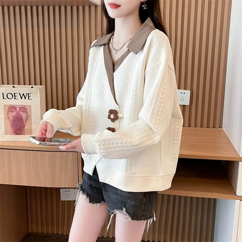 New Western Style Hoodie with Loose Korean Style and Versatile Design Featuring Thick Plush and Niche Outerwear Long Sleeved Top