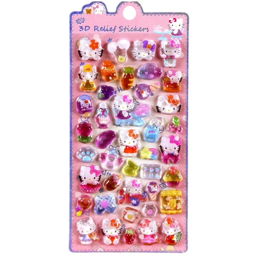 도매 1/8개 3D 입체 스티커 산리오 헬로키티 쿠로미 귀여운 만화 크리스탈 스티커 수제 DIY 핸드 데칼 선물