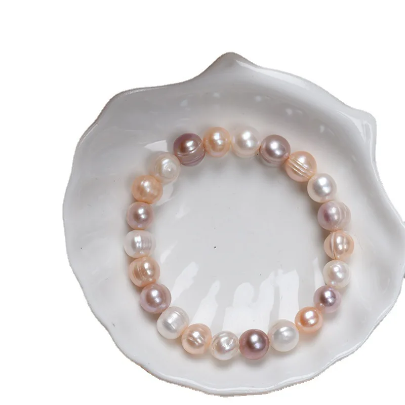 

8-10mm Baroque Potato Shape Freshwater Pearl Bracelet for Women 18cm Elastic String White Mix Pearl Bracelet