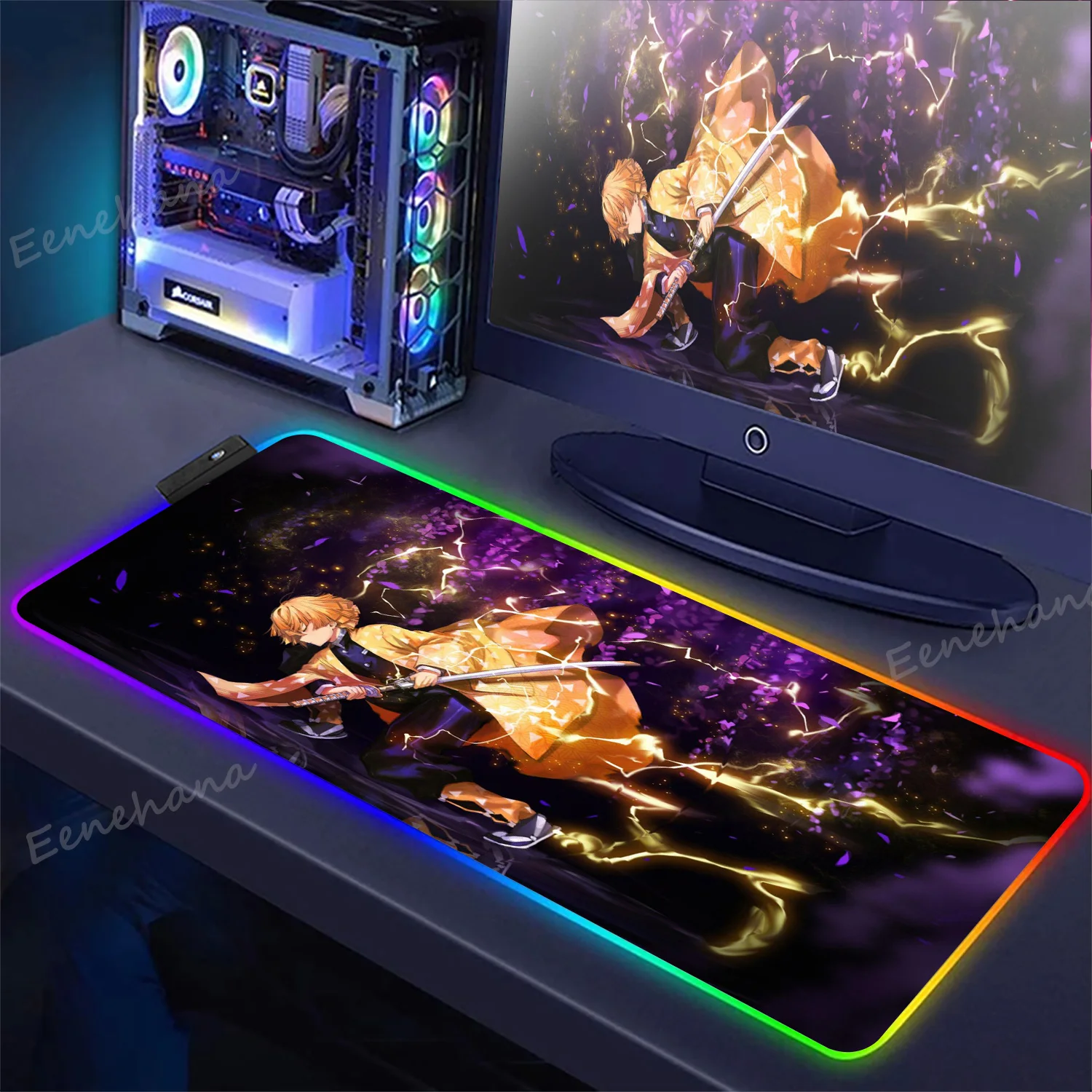 

Anime Mouse Pad Kimetsu No Yaiba Mat Desk RGB Carpet Gaming Mats LED Gamer Keyboard Backlit Cabinet Demon Slayer Pc Accessories