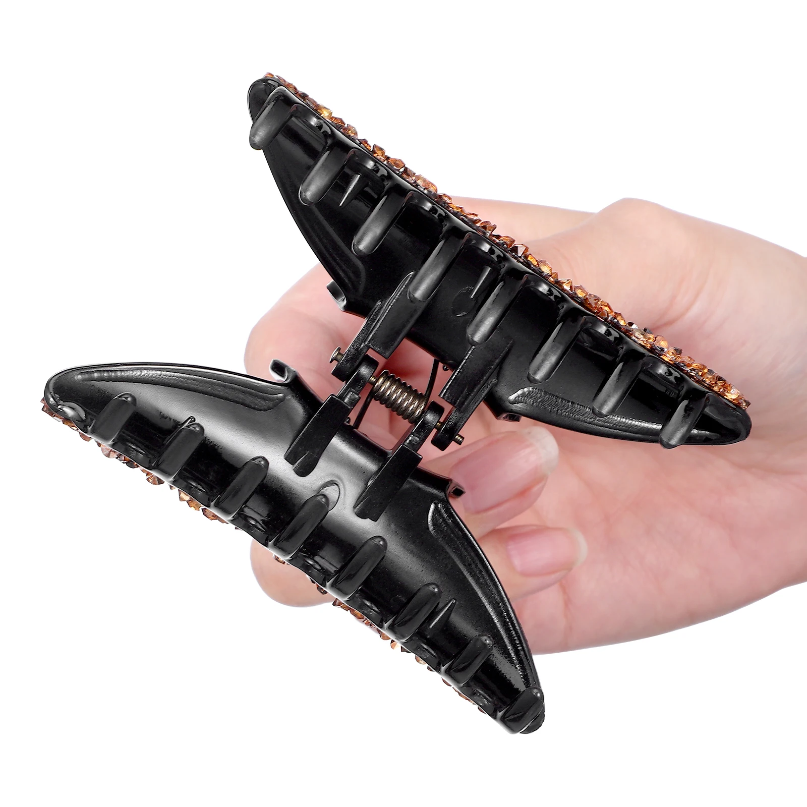 

2pcs Diamond Resin Clips Black Jeweled Claw Clips Girls Hair Accessories Styling Tools Durable Smooth Hair Decorations