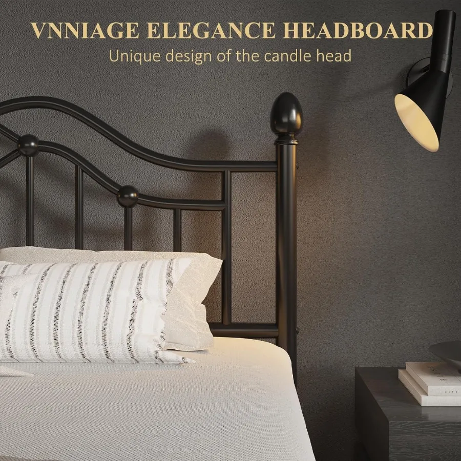 إطار سرير معدني كامل مع لوح أمامي كلاسيكي ومنصة للقدمين مع منفذ شرائح معدنية قوية مناسبة تحت السرير #4