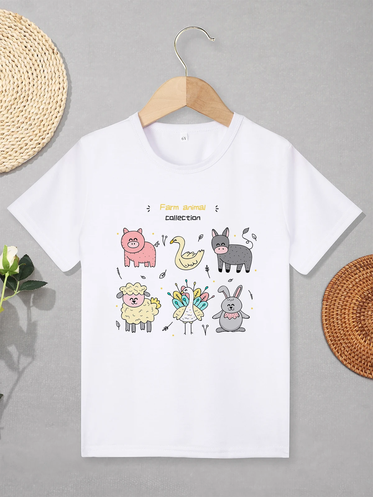 Farm Animal Collection Cute Toddler Clothes Cartoon Kawaii Harajuku 3 to 7 Years Boy Girl T-shirt American Style Fashion Trend