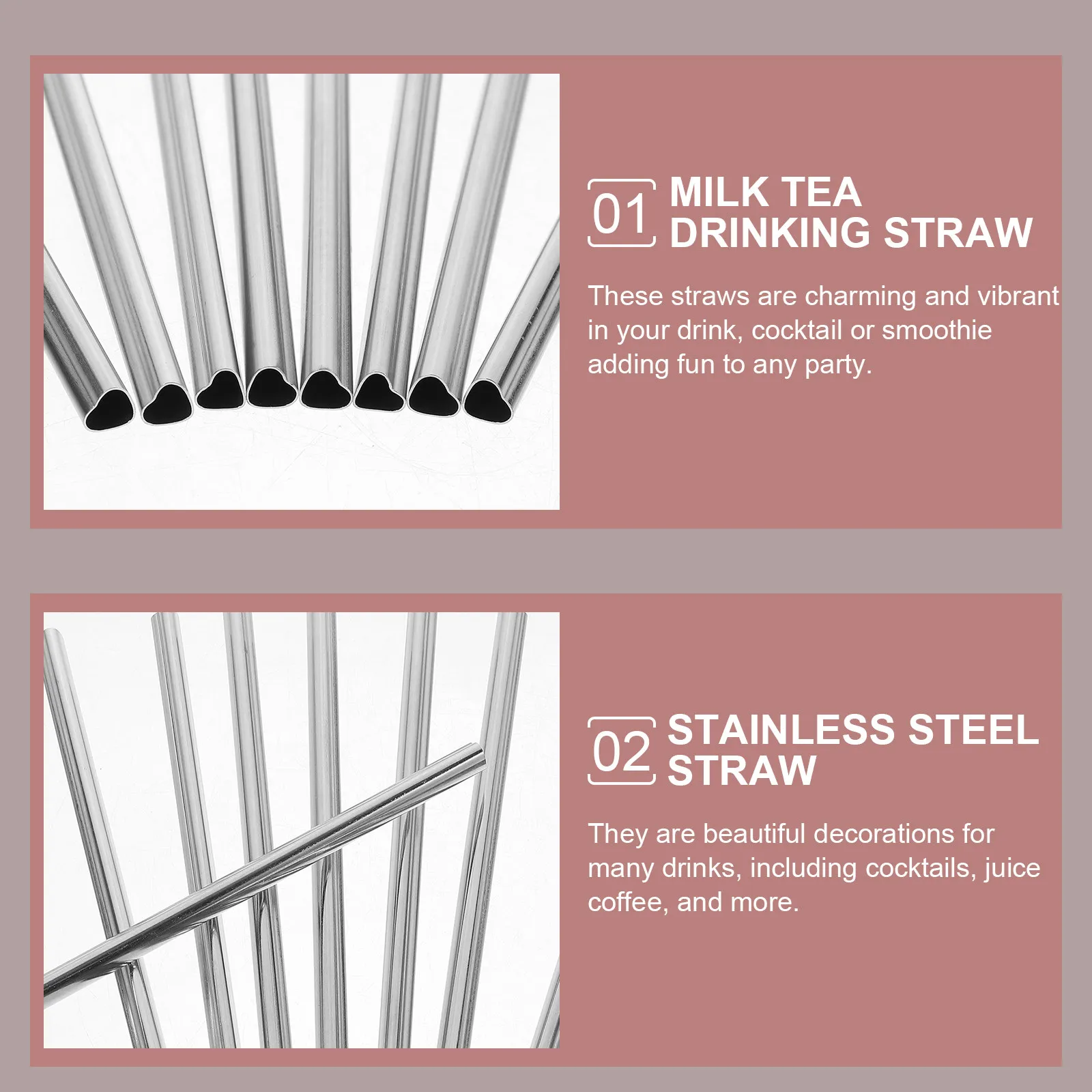 

1 set 1 Set Stainless Steel Heart Shaped Straws Straight Long Reusable Drinking Straws For Cocktail Juice Coffee Smoothie With