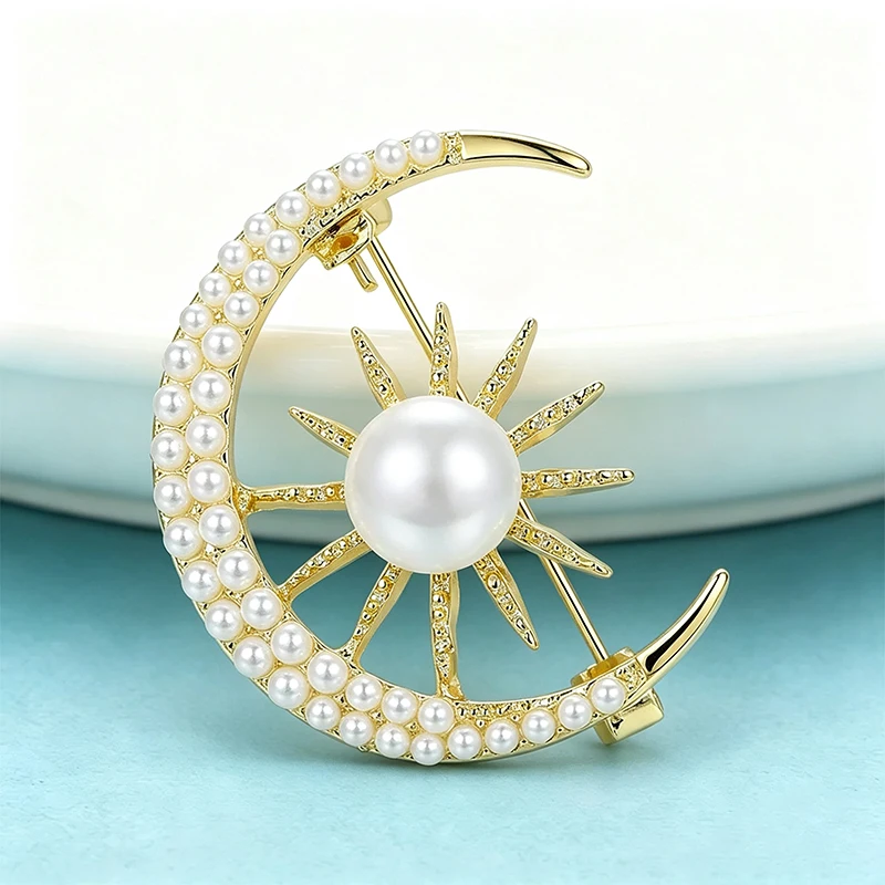Wuli&baby Pearl Sun And Moon Brooches For Women Men