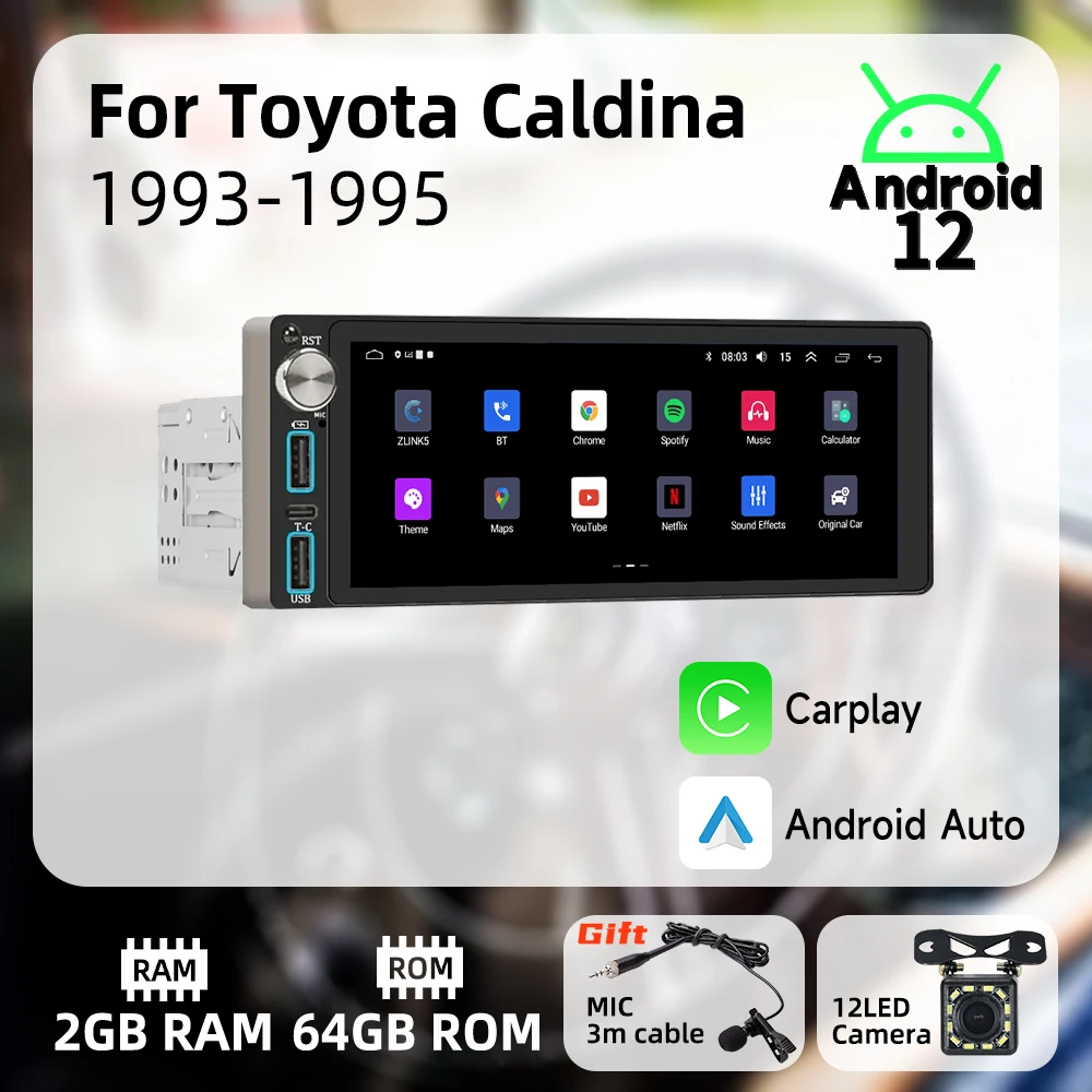 

Carplay 1 Din радио Android автомобильный мультимедиа для Toyota Caldina 1993-1995 6,86 "экран стерео головное устройство авторадио GPS навигация