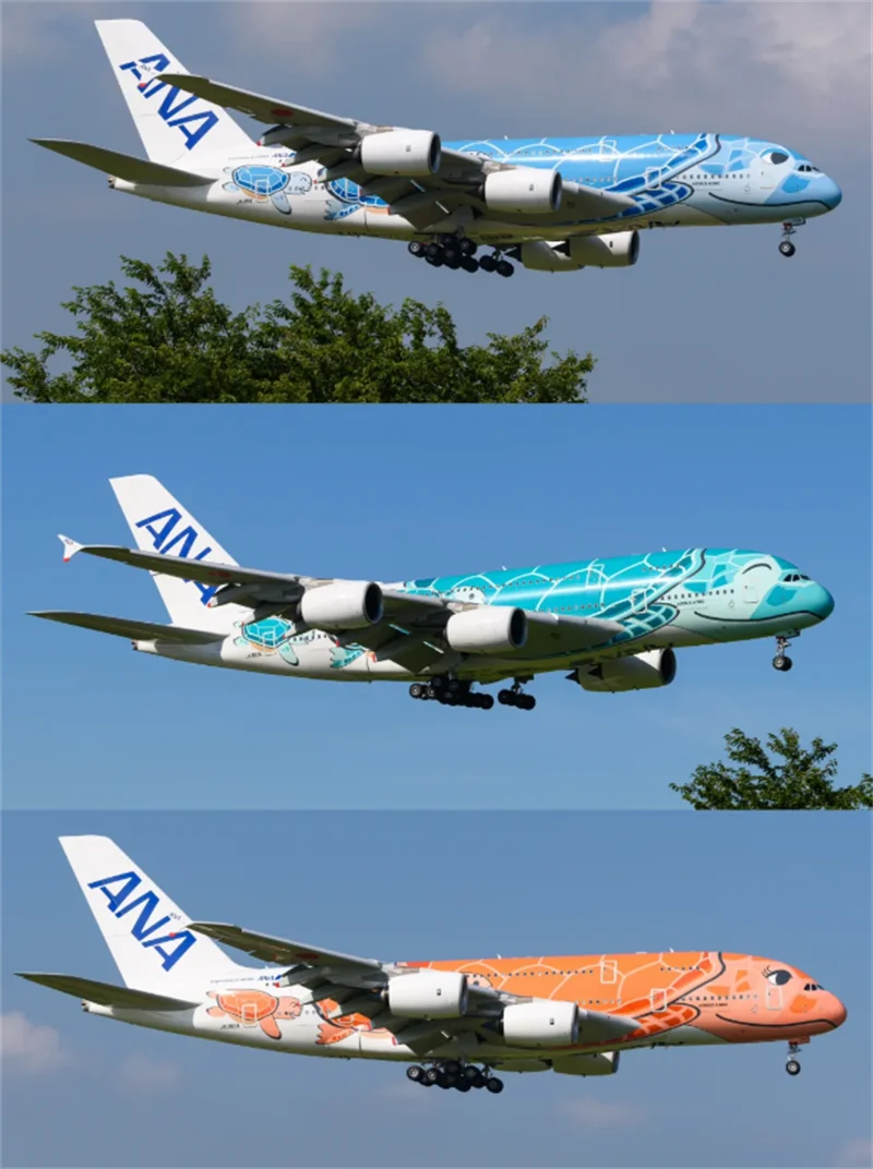 

20CM Diecast Metal Alloy Japan Airline ANA Orange/Blue/Green Sea Turtle A380 With Stand Landing Gear Airplane Collection Display