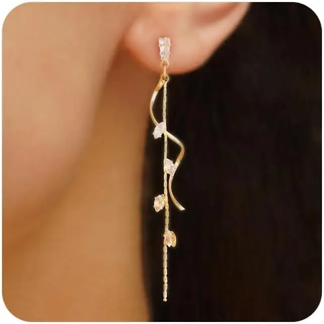 

Gold Dangle Earrings for Women Trendy S925 Sterling Silver Statement Drop Earrings Dainty CZ Wedding