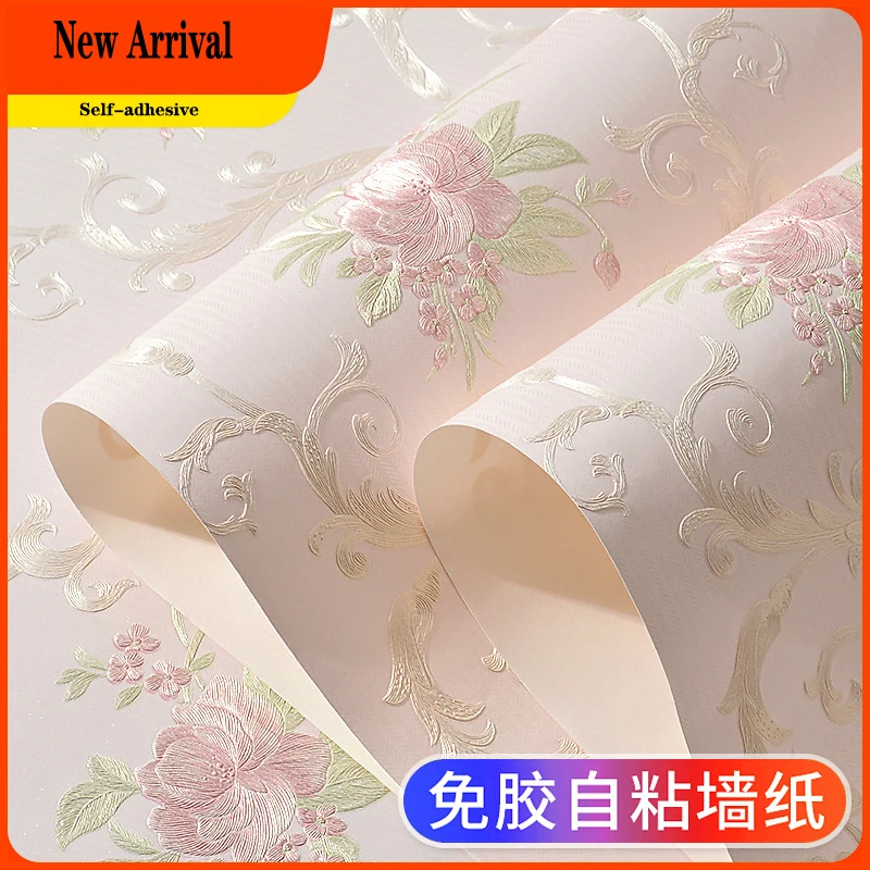 Simple Rural Floral Self-Adhesive Wallpaper Thick Warm Bedroom Living Room Tv Background Wall Self-Adhesive Wallpaper