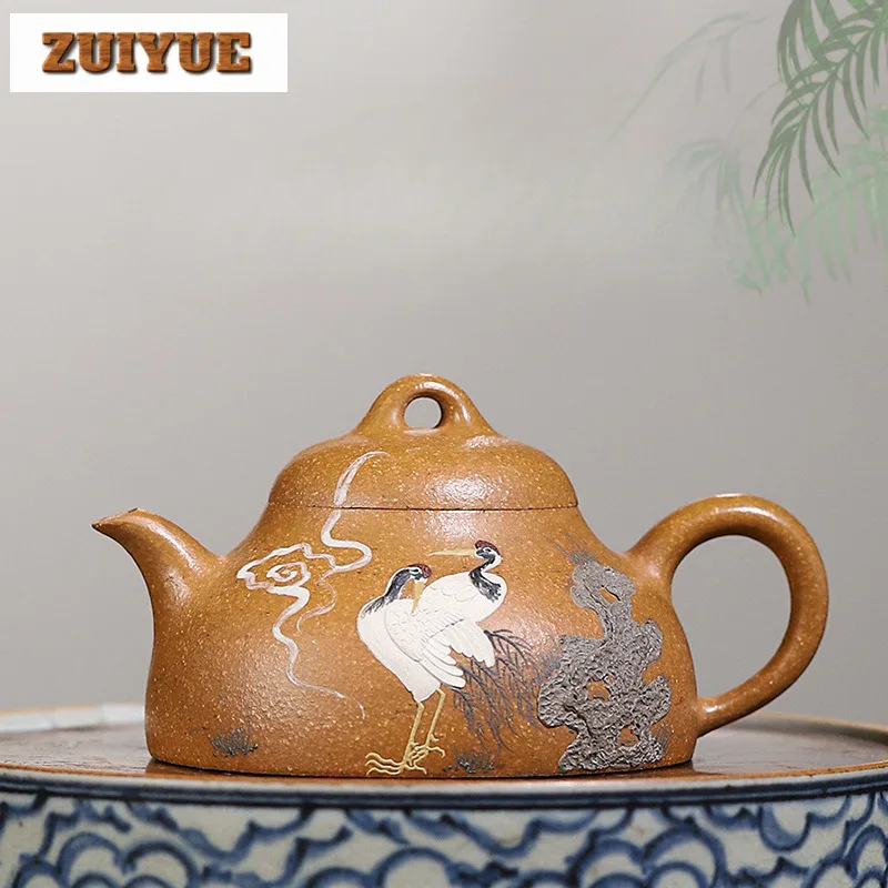 

170ml Yixing Purple Clay Teapots Handmade Red-crowned Crane Half Moon Pot Raw Ore Downhill Mud Kettle With Strainer Zisha Teaset