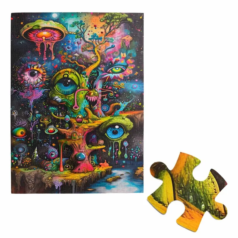 

500 шт. пазл для взрослых - психоделическое искусство, красочные глаза и деревья, сюрреалистическая фэнтезийная сцена Пазл