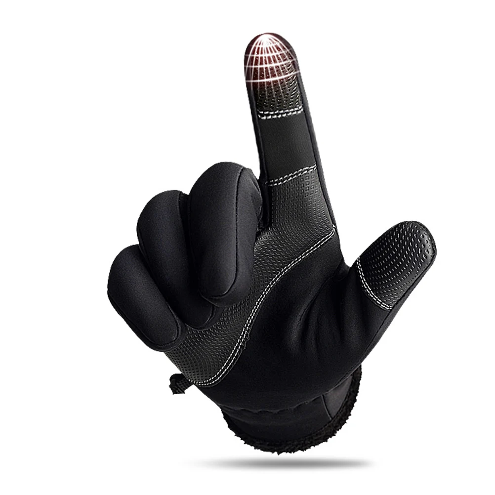 

Touching Screen Gloves Waterproof Warm Cycling Running Climbing Winter Black Fluff