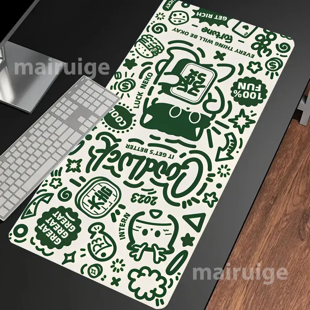 

Good Luck Green Mouse Pad Large Computer Office Game Table Mat XXL Rubber Anti-slip Stitched Edge Keyboard Mats Long Desk Pads