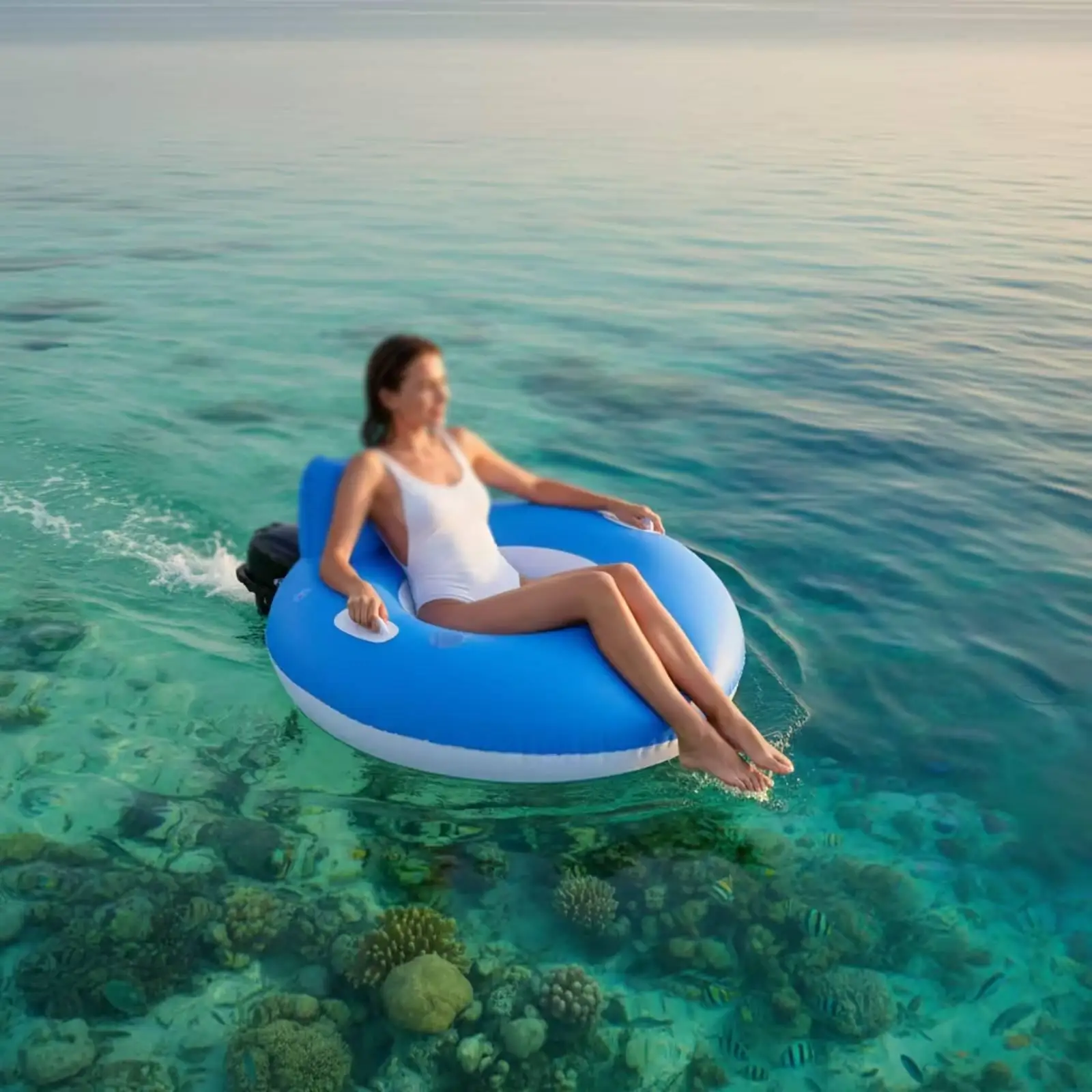 Pool Float for Men Women with Backrest River Tube with Propeller Electric Powered Lounger for Lake Swim Party Summer Beach