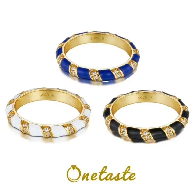 

CLEARANCE 925 Sterling Silver Cubic Zirconia Colored Enamel Band Rings For Women 3mm Width Minimalist Trendy Ring Limited Stock