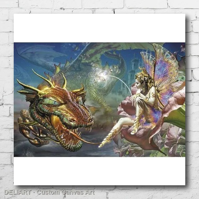 

DRAGON'S DREAM - FANTASY ART Canvas Poster SHRINK WRAPPED FAIRY Custom Size Available Room Decor Home Wall