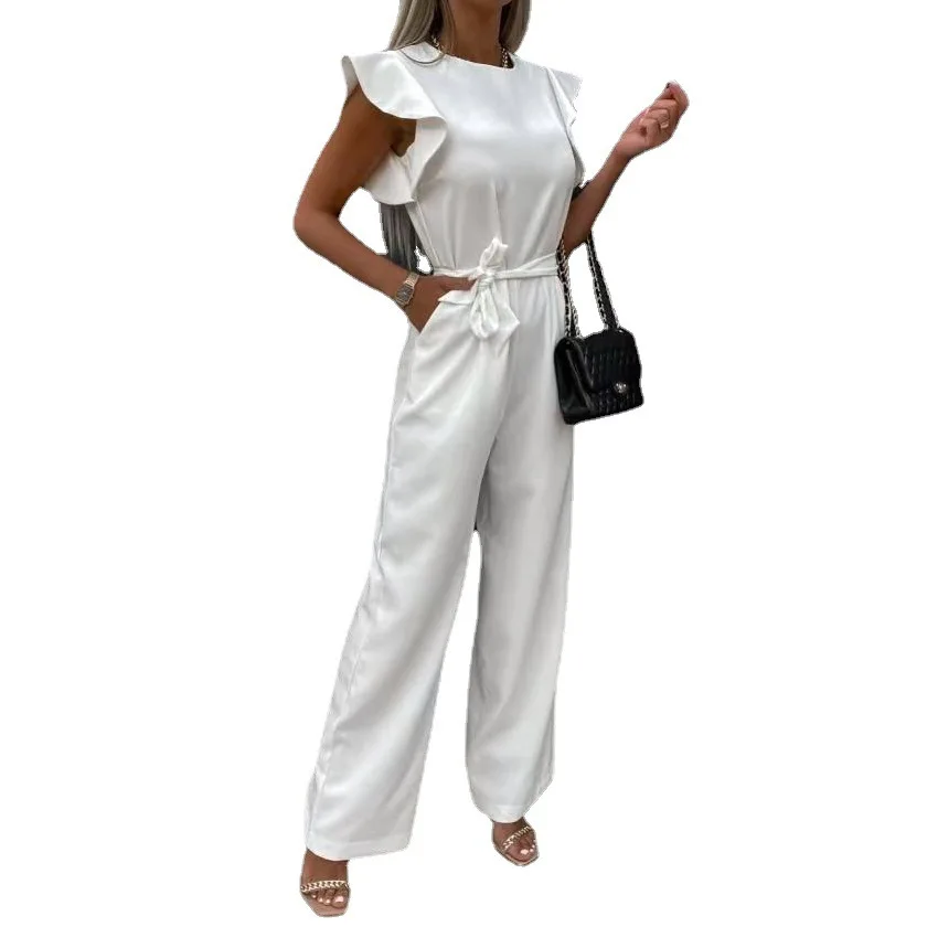 

Summer Casual Ruffle Hem Tie Dred Rer Women's mid Waist Long Pants Jumpsuit Comfortable Breathable Fabric