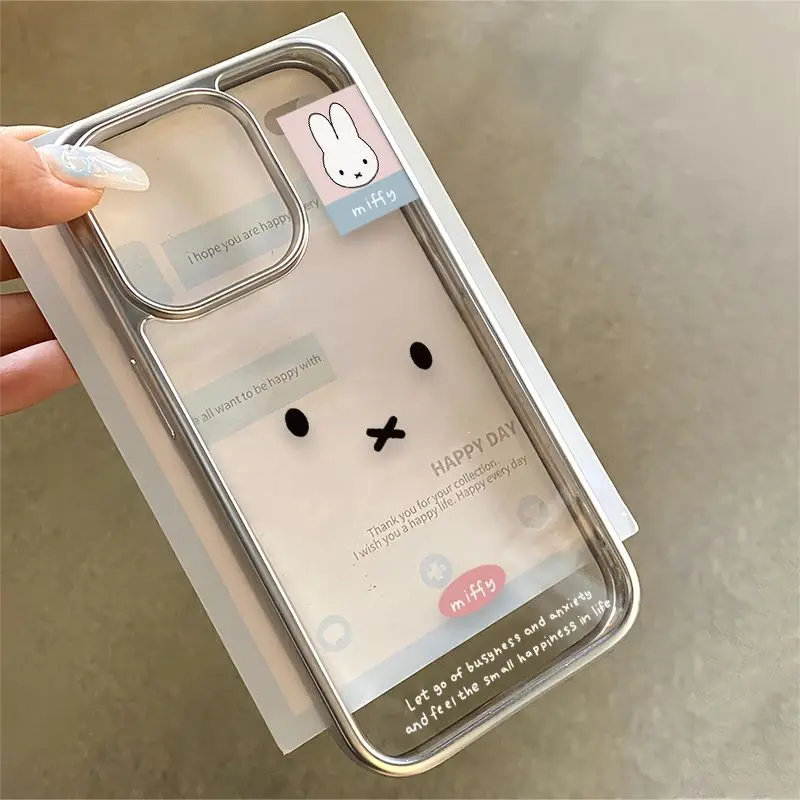 Nieuwe Miffy telefoonhoes met schattige cartoonuitdrukkingen en zachte schaal voor anti-drop, geschikt voor Apple 16 15 14 13 12 11 X Pro Max
