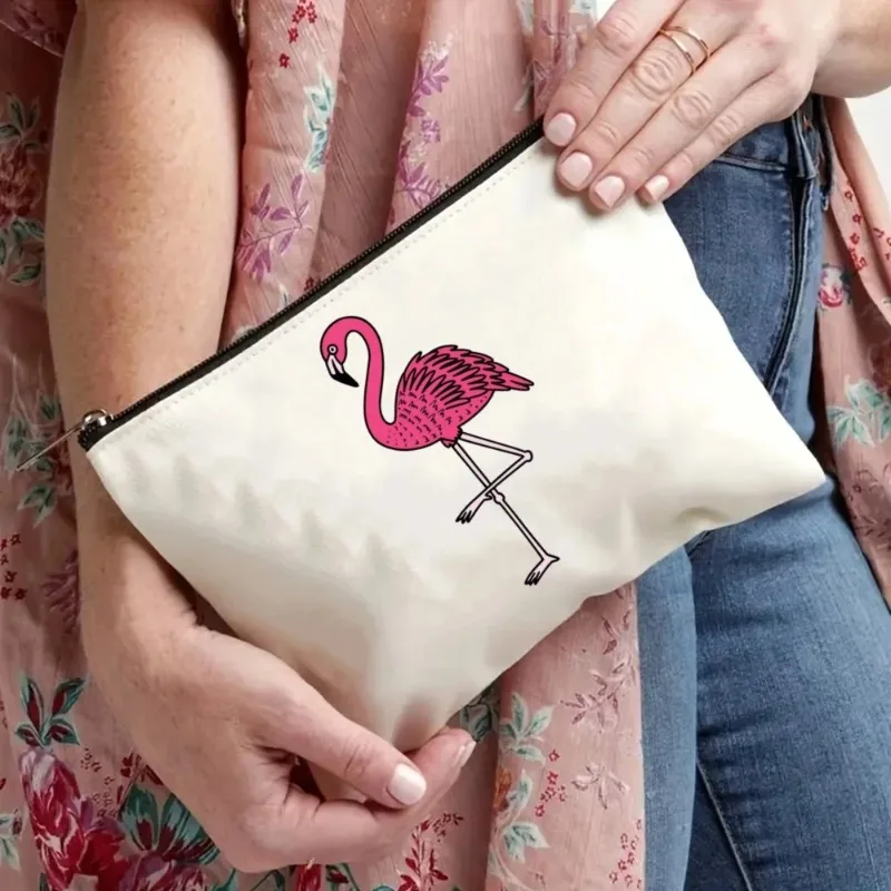 2pcs Flamingo Tote Bag Set Fashion Canvas Shoulder Bag with Clutch Coin Purse Lovely Portable Shopping Bag Travel Storage Bags