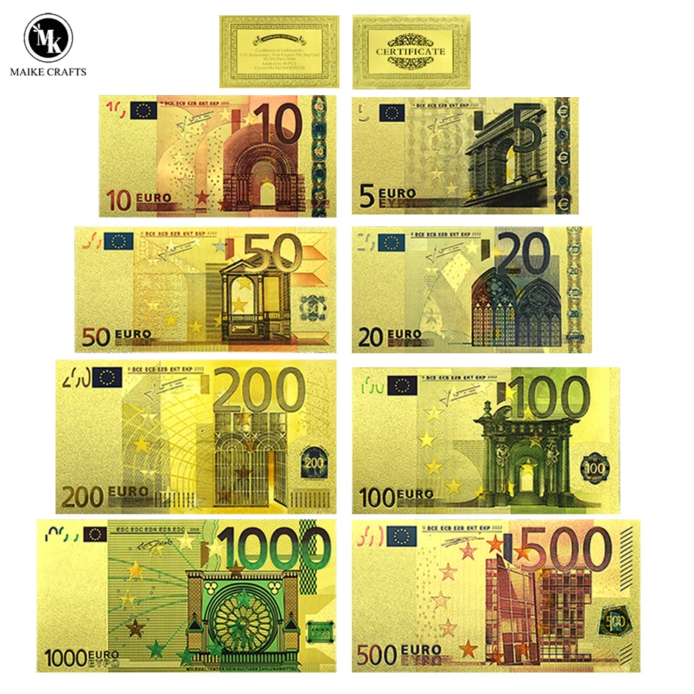 Euro Gold Foil Banknote 5/10/20/100/200/500/1000 Euro Handicraft Decoration Card Collection Holiday Gift