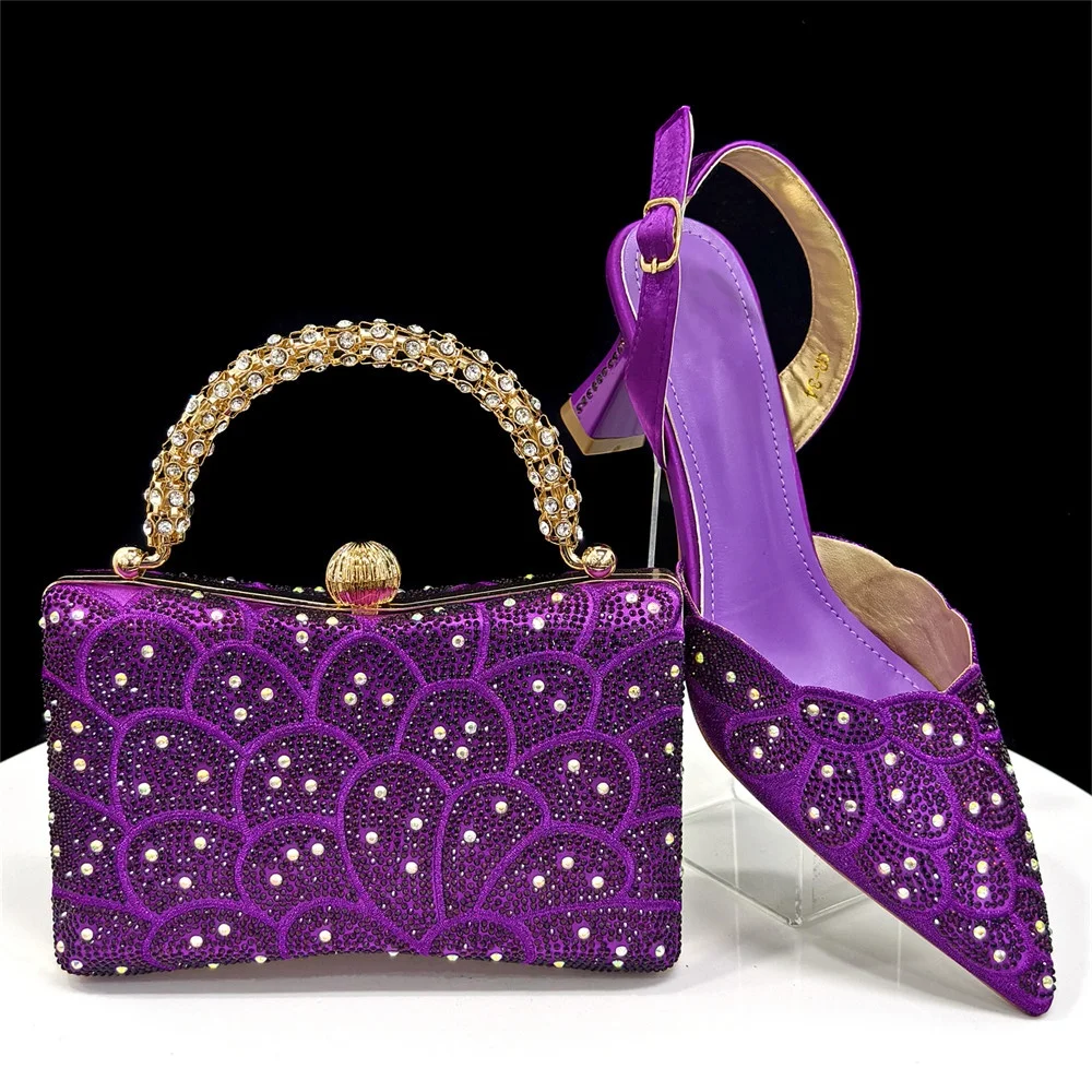 High Quality African Pointed Toe Sandals Shoes And Bag Set New Italian Rhinestone Women Pumps Shoes And Bags Set For Wedding