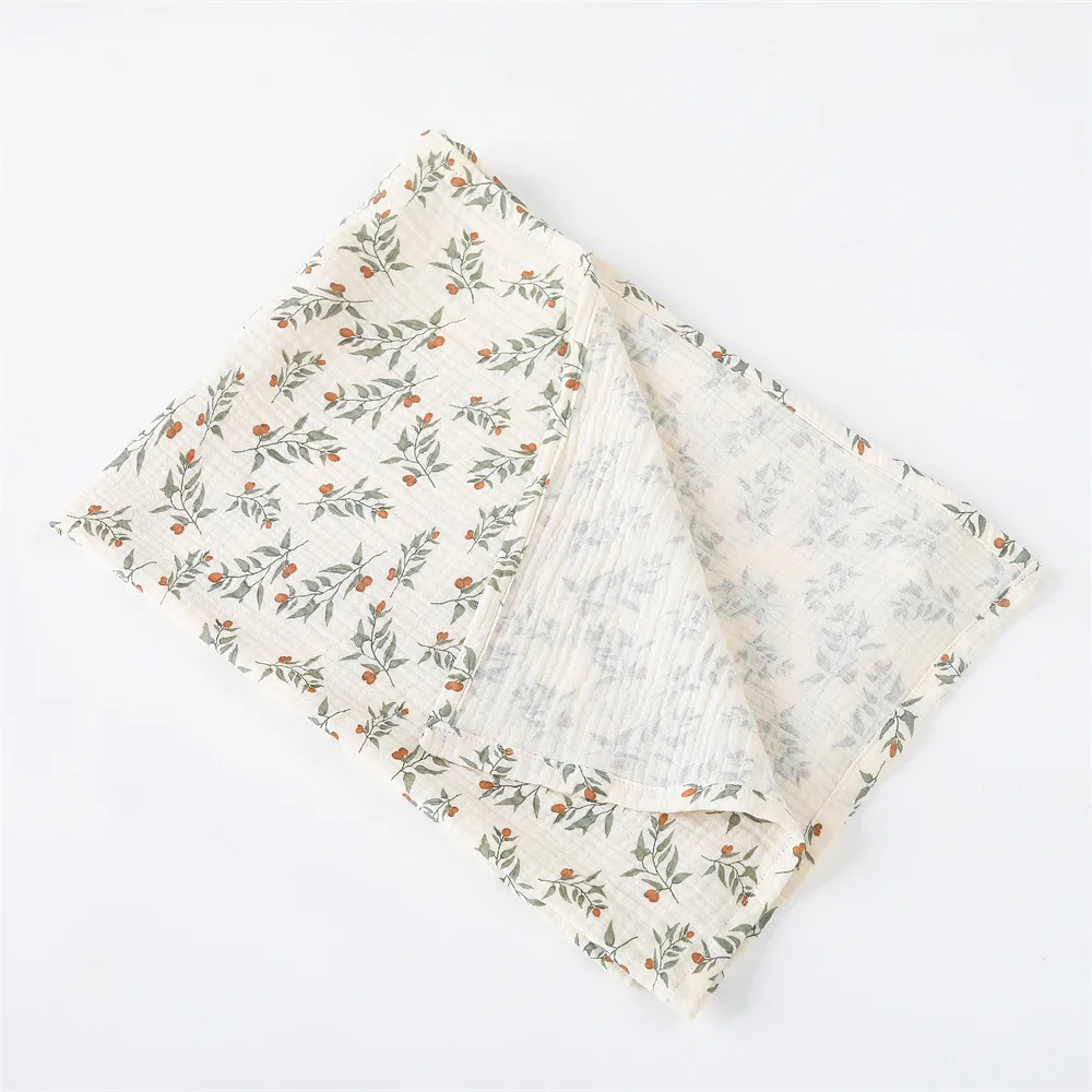 Faixa de algodão para bebê, cobertor com estampa floral, fralda de musselina, recém-nascido, tecido enrugado, capa para carrinho de bebê
