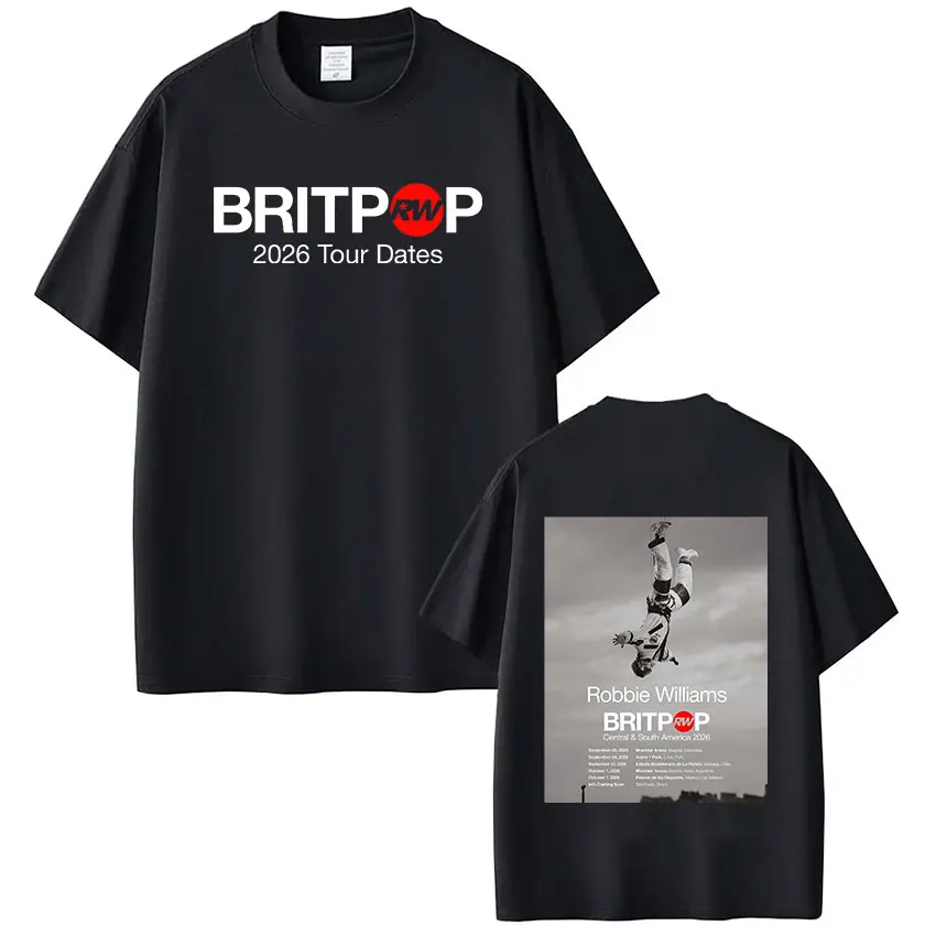 Robbie Williams Britprwp 2026 Tour Merch T Shirt Men's Clothing Fashion Hip Hop Short Sleeve T-shirt 100% Cotton Casual T-shirts