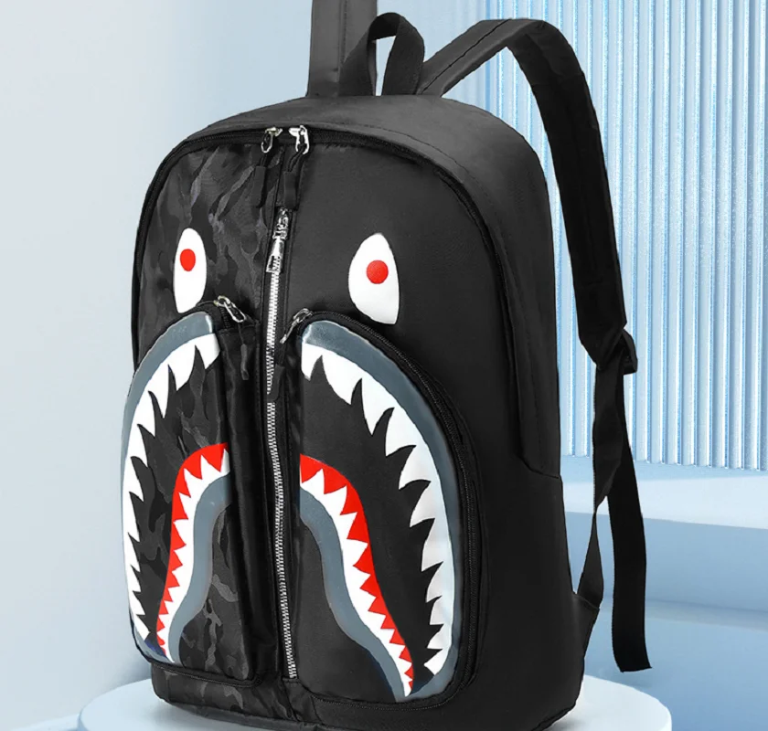 New Fashion Shark Printed Waterproof Nylon Backpack Men Women\'s Large Capacity School Bag Shoulder Bags Totes Travel Knapsack