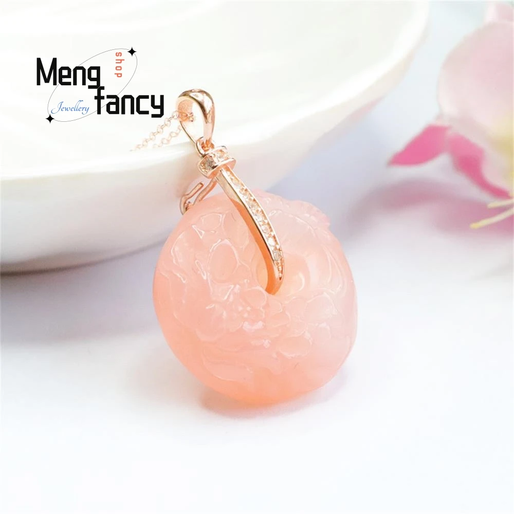 S925 Silver With Natural Salt Source Agate Peace Button Pendant Simple Elegant High-grade Fine Jewelry Exquisite Holiday Gifts