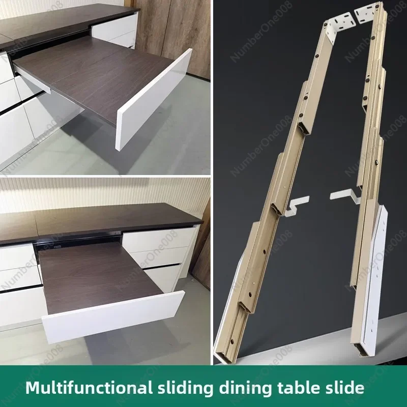 Space Saving Kitchen Drawer Slide System, Hidden Foldable Table Extension Rail, Multi-Function Pull Out Mechanism