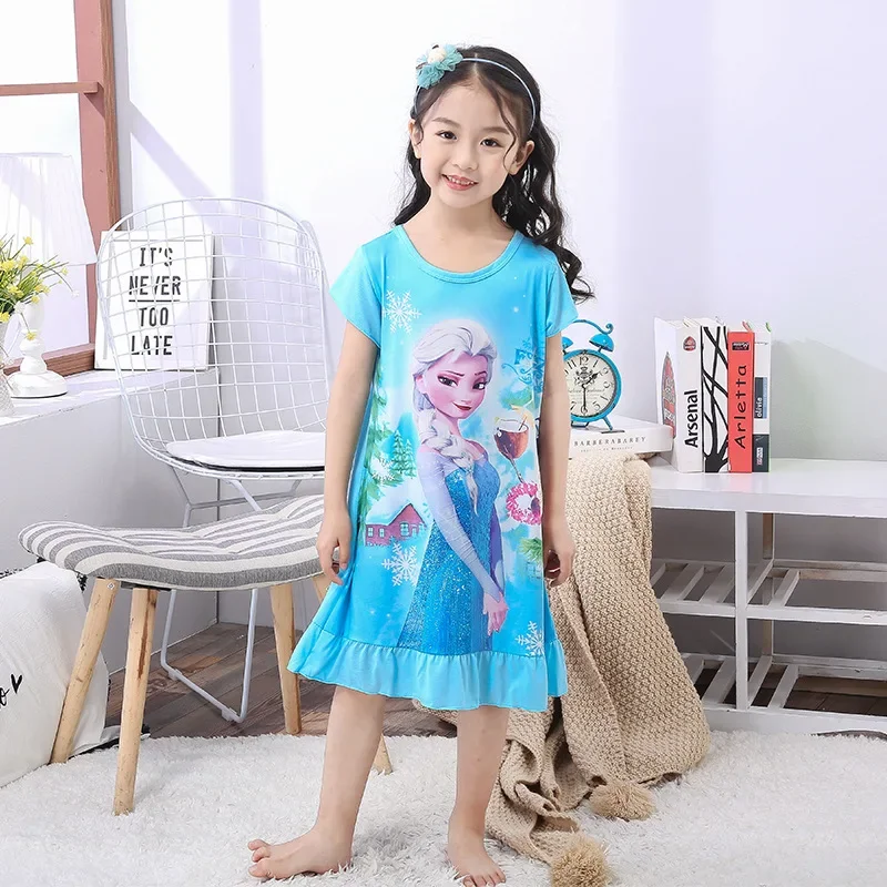 

Disney princess summer night dress children pajama children home clothing baby cartoon Frozen Elsa nightgown girl sleepwear robe