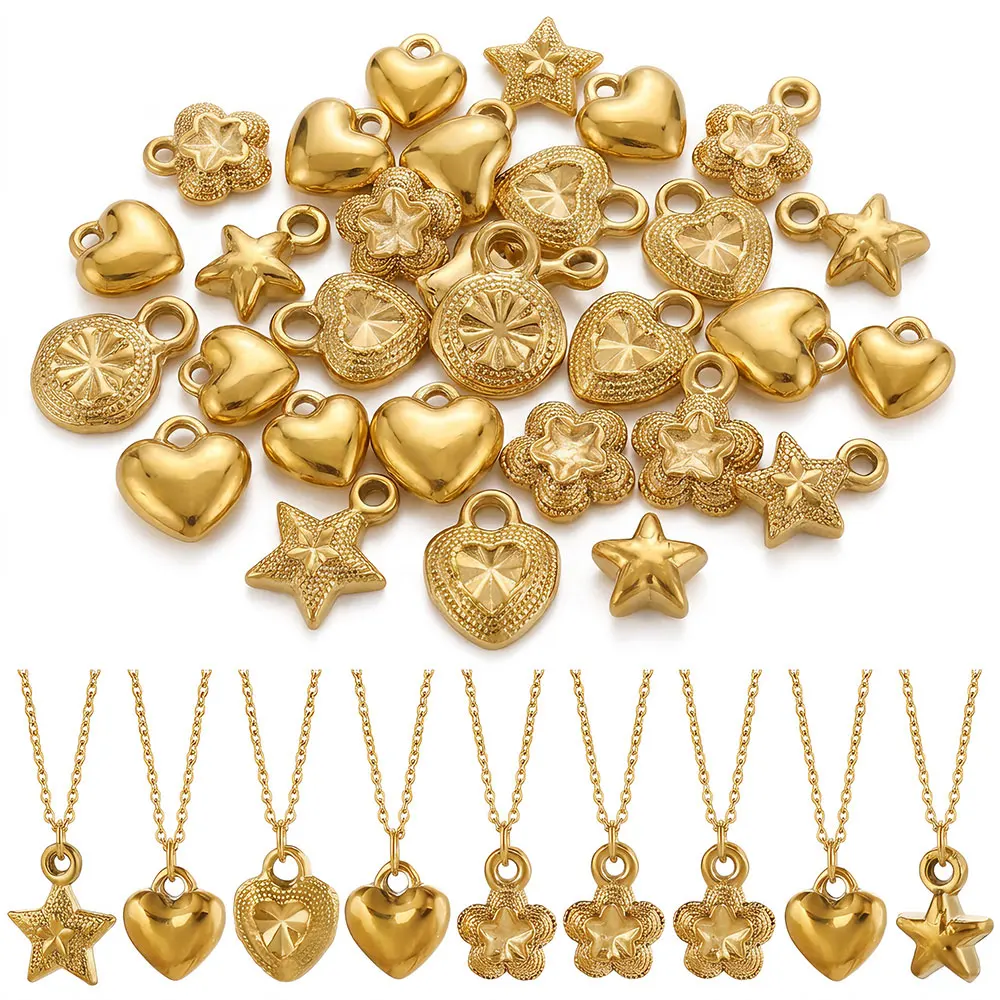 20Pcs Mini Heart Starfish Stainless Steel Charms Vintage Extender End Chain Small Pendant DIY Jewelry Making Necklace Bracelet