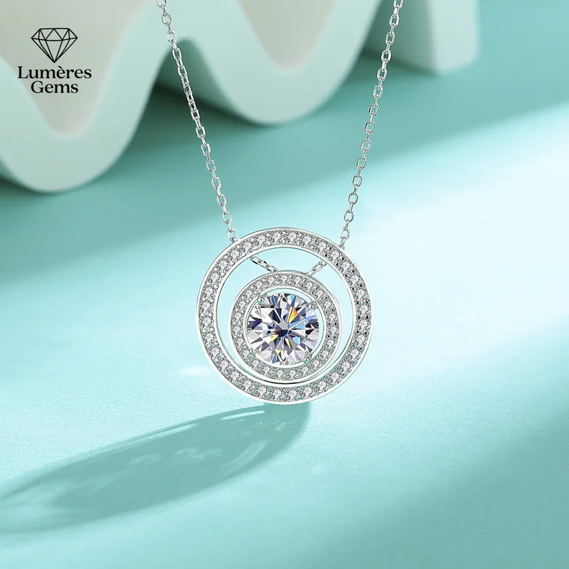 Lumière Gems Platinum PT950 Double-Ring Round Moissanite Collar Necklace - Fashionable Trendy Style - Ideal Valentine's Day Gift